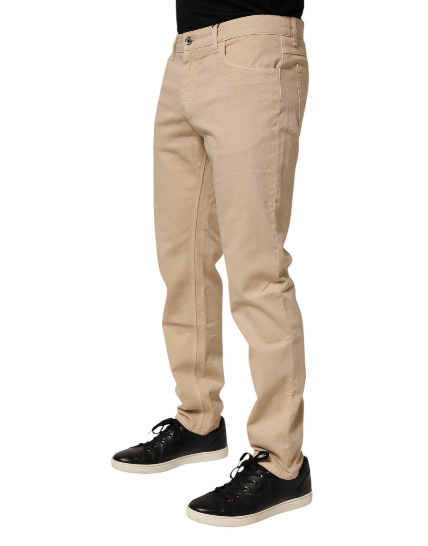 Blugi skinny bej din bumbac, model standard, pentru bărbați