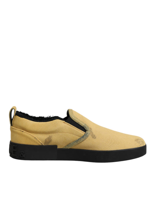 Yellow Cotton Low Top Slip On Sneakers Shoes