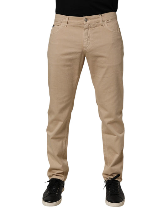 Blugi skinny bej din bumbac, model standard, pentru bărbați