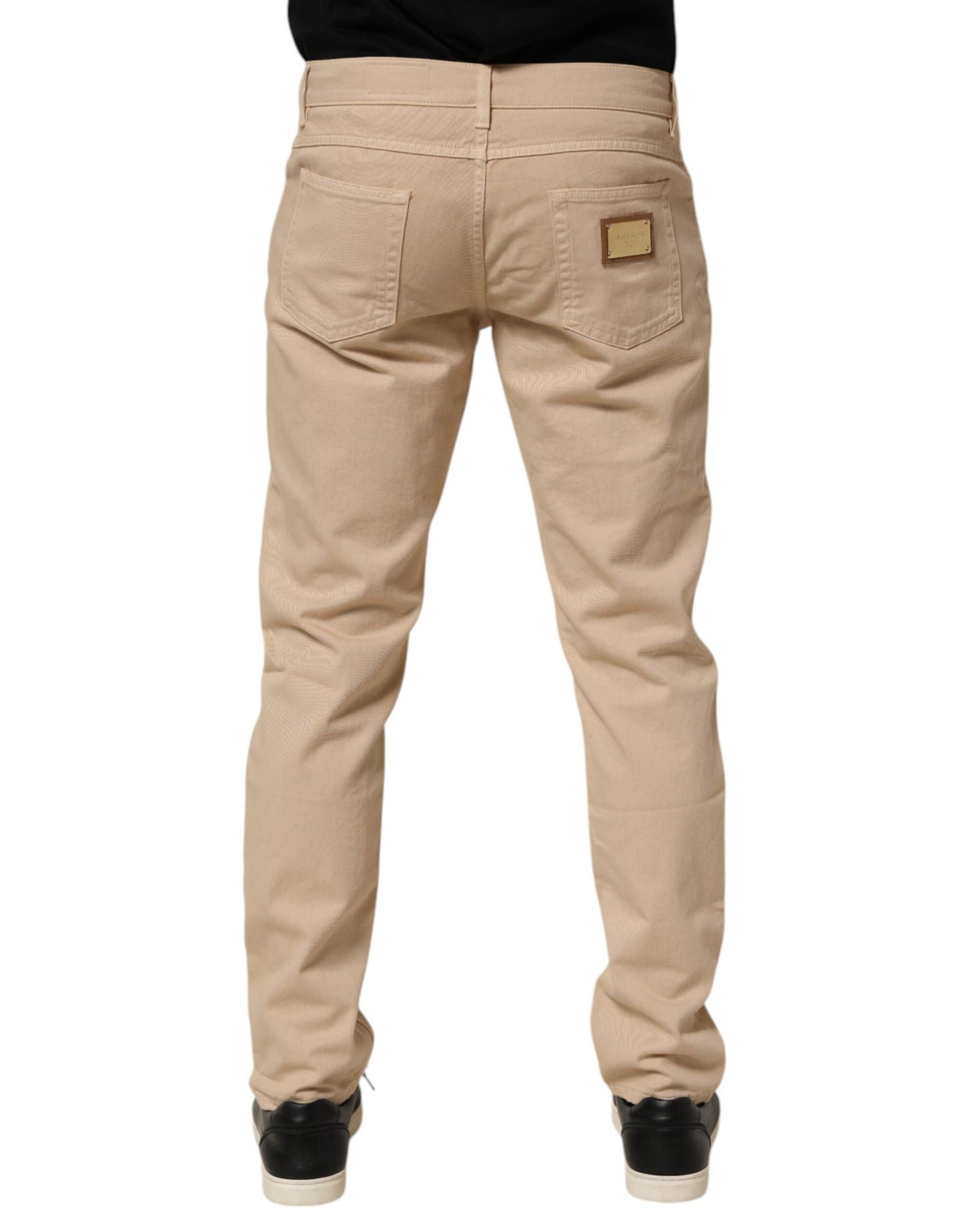 Blugi skinny bej din bumbac, model standard, pentru bărbați
